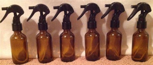 2 oz Amber Brown Boston Round Bottles With Trigger Spray  lot of 6