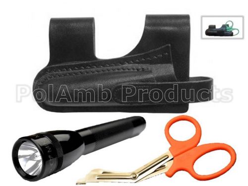 Leather horizontal scissor/torch pouch inc maglite + orange shears for sale