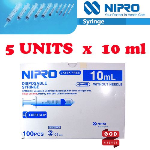 5 x 10ml Nipro Syringe Luer slip Tip Hypodermic Needle Sterile Latex Free 10cc