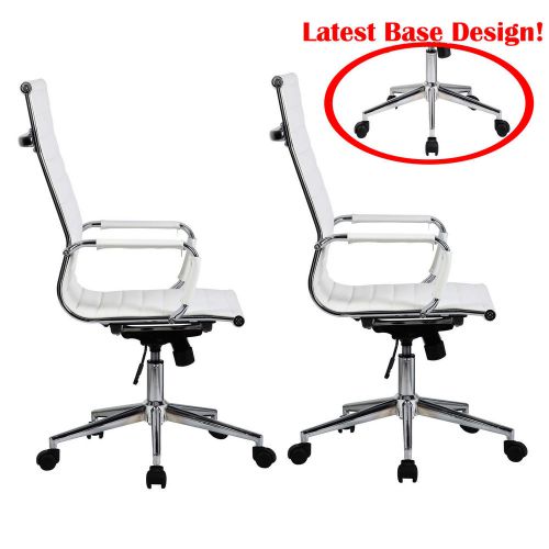 White 2 x Synthetic Leather Ergonomic High Back Computer Desk Office Chair
