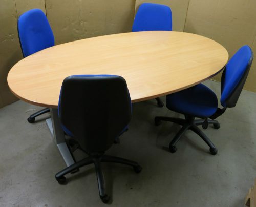 Beech Wood Oval Boardroom Meeting Table with 4x Herman Miller Blue Office Chairs