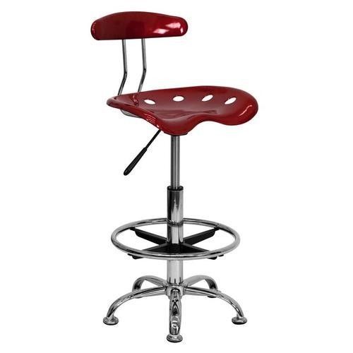 VIBRANT WINE RED AND CHROME DRAFTING STOOL WITH TRACTOR SEAT