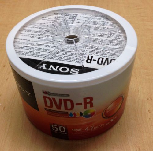 50 Sony DVD-R 16x Inkjet Printable Disc Media 120 min 4.7gb Plastic In Wrap