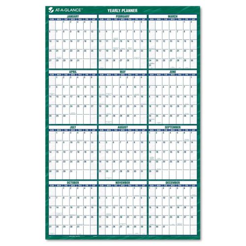 AT-A-GLANCE 2015 Vertical Erasable Wall Calendar in Green 24 in X 26 in  /w pen
