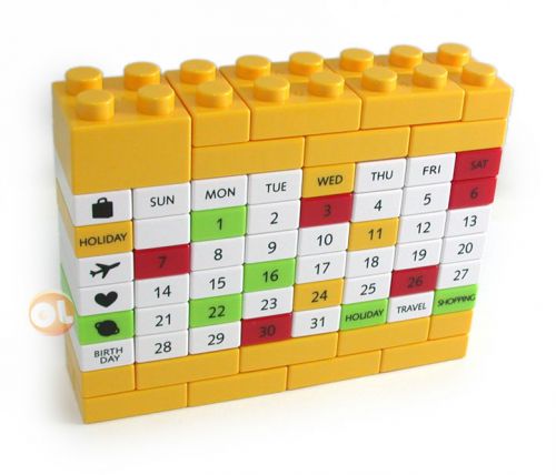 DIY Desktop Perpetual Calendar Puzzle Brick Yellow lego styled