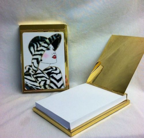 Gold Metal purse notepad zebra hat lady great Mother&#039;s Day gift new note pad