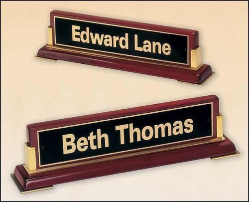 Modern style engraved piano finish rosewood desk name plate - free engraving for sale