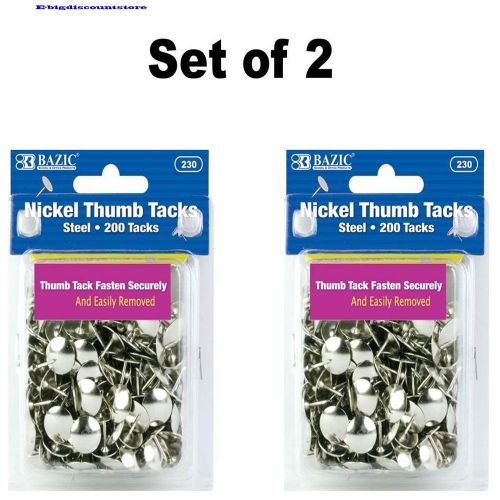 Nickel Thumb Tacks - Pack of 200, Set of 2 Packs = 400 Pcs NEW!!! Silver Color!