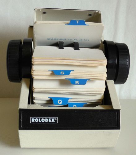 Vtg Rolodex Rotary Phone Card File Metal Covered #1753 Beige w/Cards &amp; Dividers