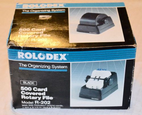 Vintage Rolodex Covered Rotary File Black r-202 w/ 500 Cards NOS