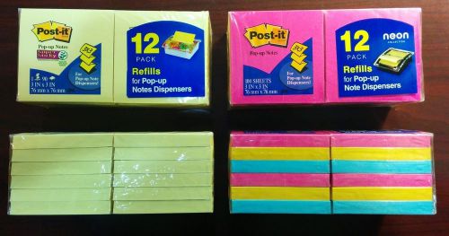 3M Post-It Pop-Up Refill Note Yellow/Neon 3x3 Combo Blue Pink 48 Packs