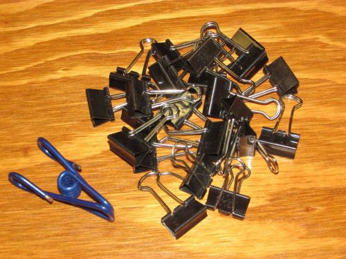 22 CLI Black Metal Binder 3/4&#034; wide Clips No 2 small plus larger clip