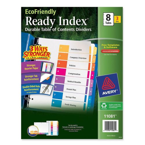 NEW Avery EcoFriendly Ready Index Table of Contents Dividers, 8-Tab, 3 Sets