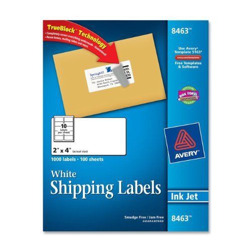 Avery Mailing Label - 2&#034; Width X 4&#034; Length - 1000 / Box - Rectangle - (ave8463)