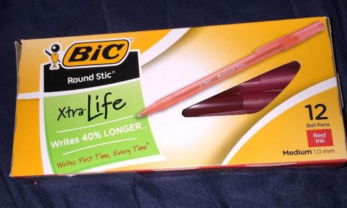 BIC Round Stic Xtra Life Ball Pen  Medium Point (1.0 mm)  Red  12-Count
