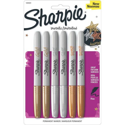 6 Pack Sharpie 1829201 Metallic Fine Point Permanent Marker, Assorted Colors, 6