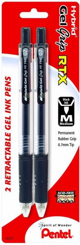Hybrid Gel Grip Retractable Gel Pen 0.7mm Permanent Black Ink 2 Pack