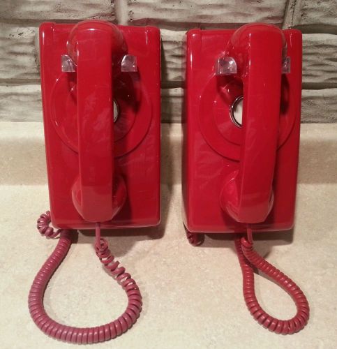 ITT Cortelco No Dial Phone Red Phones Lot of 2 EMERGENCY FIRE HOUSE LOOK!