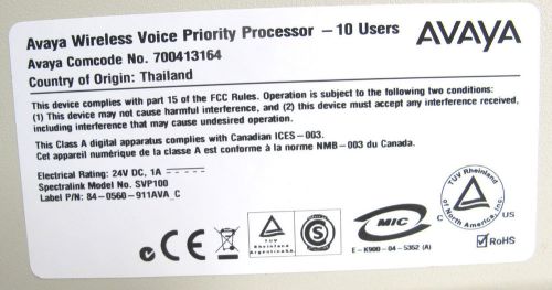 Avaya Wireless Voice Priority Processor SpectraLink SVP100 Phone Server