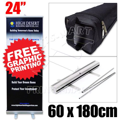 24&#034; Retractable Roll Up Banner Stand Pop Up Display + FREE 60x180cm Thick Print