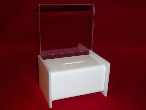 THREE (3) - WHITE DONATION / FUNDRAISING COLLECTION BOXES WITH PAD LOCK &amp; KEYS