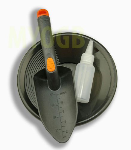 Gold panning kit 8&#034; black pan - bottle snuffer &amp; scoop - mining prospecting for sale