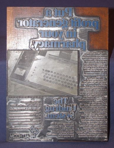 Vintage Letterpress Printing Block- Advertisement for Unidrug System Healthcom