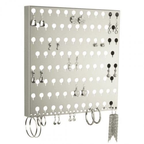 Earring holder organizer hanging wall mounted jewelry rack storage metal silver for sale