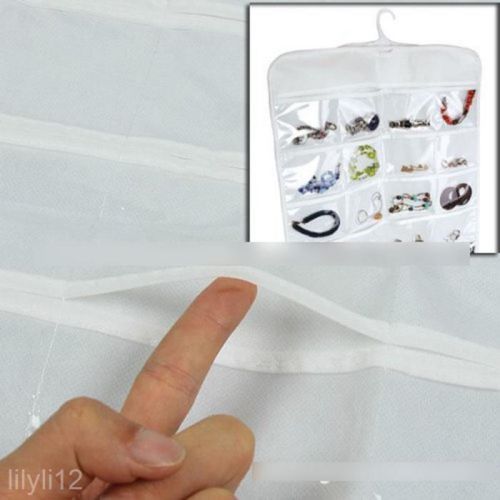 White Hanging Hook Bracelet Earring Ring Necklace Holder Display 72 Pockets Bag