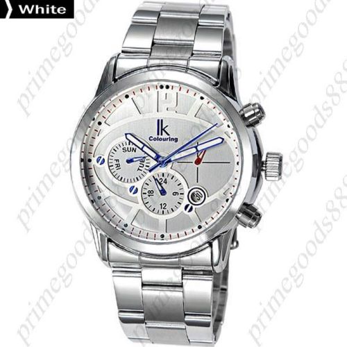 Silver auto automatic sub dials mechanical wrist men&#039;s wristwatch white face for sale