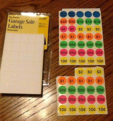 A MIX OF LABELS: Round Price Sticker Adhesive Labels PLUS FREE WHITE STICKERS