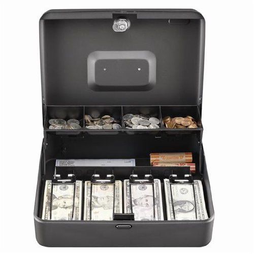 5 Compartment Tiered Cantilever Cash Drawers Coin Lock Box Money Organizer Safe