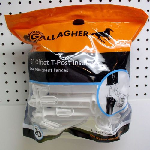 GALLAGHER 5&#034; Offset T-POST Insulator 20 pack white for PERMANENT FENCES NEW