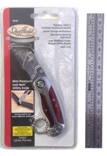 SHEFFIELD #12121: MINI Lock-Back Utility Knife w/ Wood Handle.