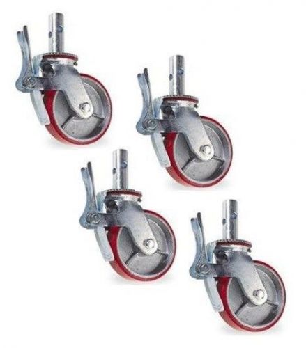 4 quality new scaffolding casters with 8&#034; x 2&#034; red polyurethane on steel wheels for sale