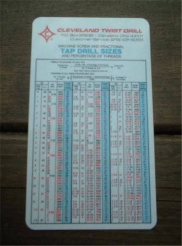 Vintage cleveland twist drill machine screw fractional tap thread size chart exc for sale
