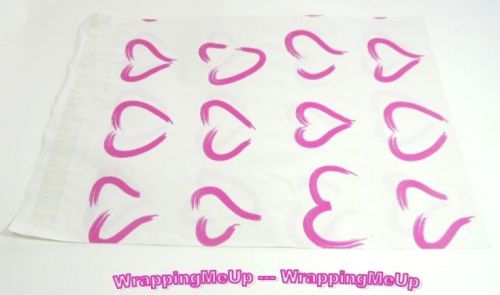 20 -10x13&#034; Pink Hearts Designer Series Flat Poly Mailers, w/Self-seal closure