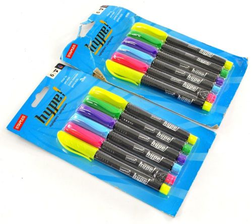 Office Lot Of 12 Assorted Hype Highlighters Staples Chisel Tip Pen Style (6 x 2)
