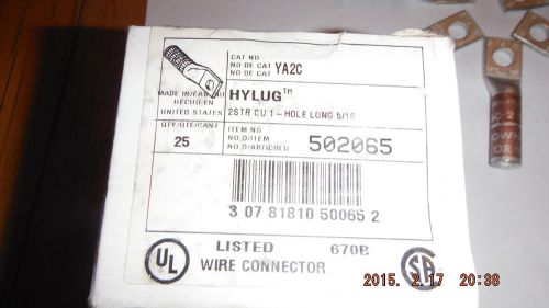 25 burndy 1 hole brown lug  #2 stranded ya2c  502065 new in box of 25 copper for sale