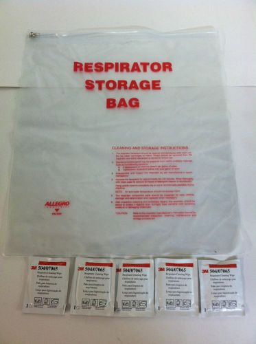 ALLEGRO 2000 STORAGE BAG Respirator Reusable PVC Zipper Bag + 5 3M Cleaning Wipe