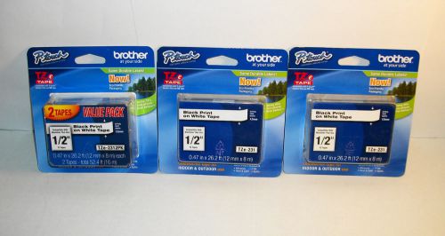Lot of 4 Brand New Brother P-Touch TZe-231 1/2&#034; Black On White Tape