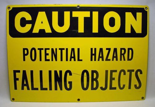Vintage Industrial Factory CAUTION Falling Objects OSHA Safety Porcelain Sign