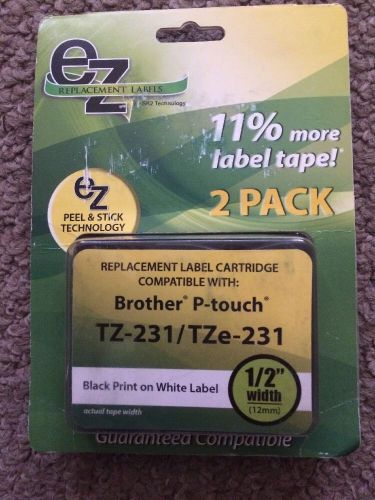 2 Pack Of BROTHER COMPATIBLE BLACK &amp; WHITE LABEL TAPE  TZ 231 TZe 231 1/2&#034; 12 mm