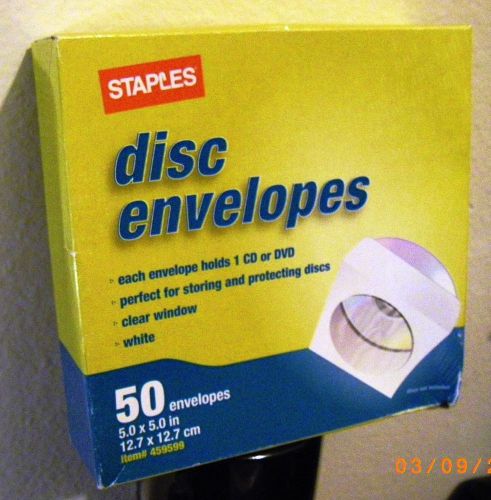 Staples CD/DVD Envelopes, White, 50/Pack, Item: 459599