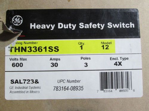 GE THN3361SS Heavy Duty Safety Switch Stainless Steel 3 Pole 30 AMP NEMA 4