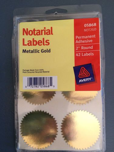 Notarial  labels metallic gold Avery 05868 NOT 2GD 42 ct 2&#034; round new