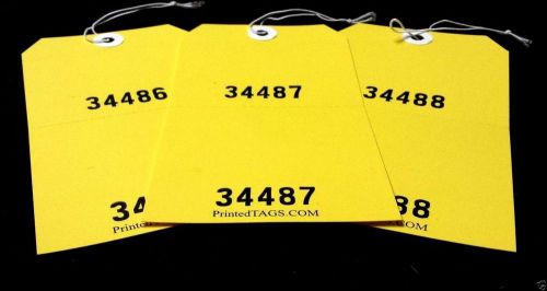 50, NUMBERED PERFORATED CLAIM HANG TAGS, SALE, AUCTION PAPER LABEL W/ STRINGS