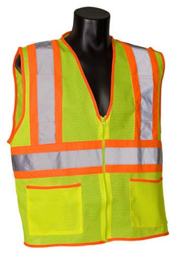 Lime Green Class 2 Two-Tone Mesh Safety Vest W/Stripe,Zipper&amp;Pockets, 2XL or 3XL