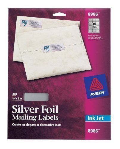 Office Lot of 300 Avery Silver Foil Mailing Labels Inkjet Printers 3/4&#034; x 2.25&#034;