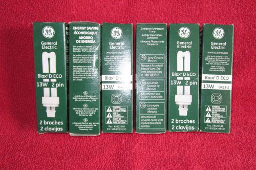 LOT of 6 General Electric Biax D ECO 2 pin fluorescent GE bulbs compact lamp 13w